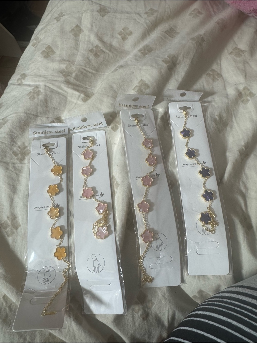 Gold-Plated Flower Link Bracelet — Pink, Yellow, Purple